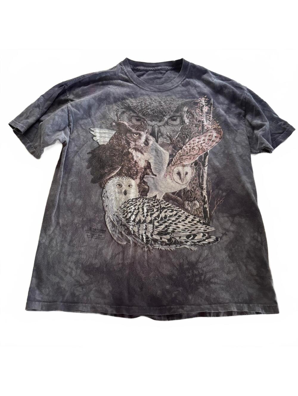 Vtg 2013 The Mountain Find 11 Owls Shirt Mens XL Grey Tie Dye Nature Graphic XL